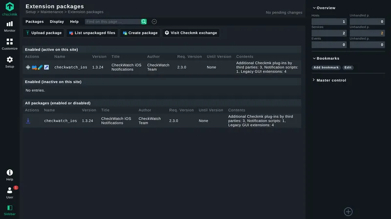 CheckMK Exchange page showing the CheckWatch notification plugin installation
